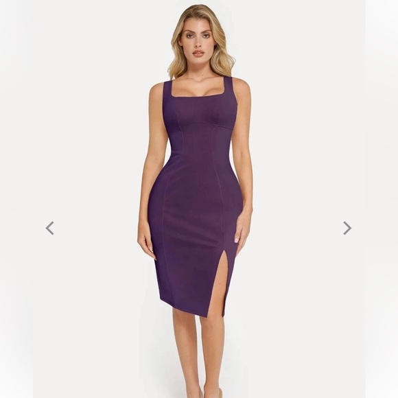 Popilush Dresses & Skirts - Popilush Shapewear Bodycon Sculpting Midi Dress side slit purple medium